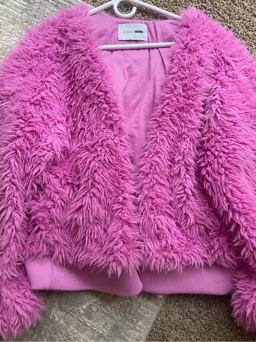 Fashion Nova Hot Pink Faux-Fur Cropped Teddy Jacket